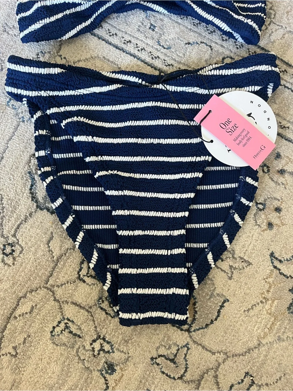 NWT Hunza G Navy and White Striped Jean Bandeau Bikini - Picture 7 of 12